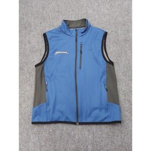Menards Vest Large Blue Gray Full Zip Soft Shell Tech Uniform Employee Mock Neck